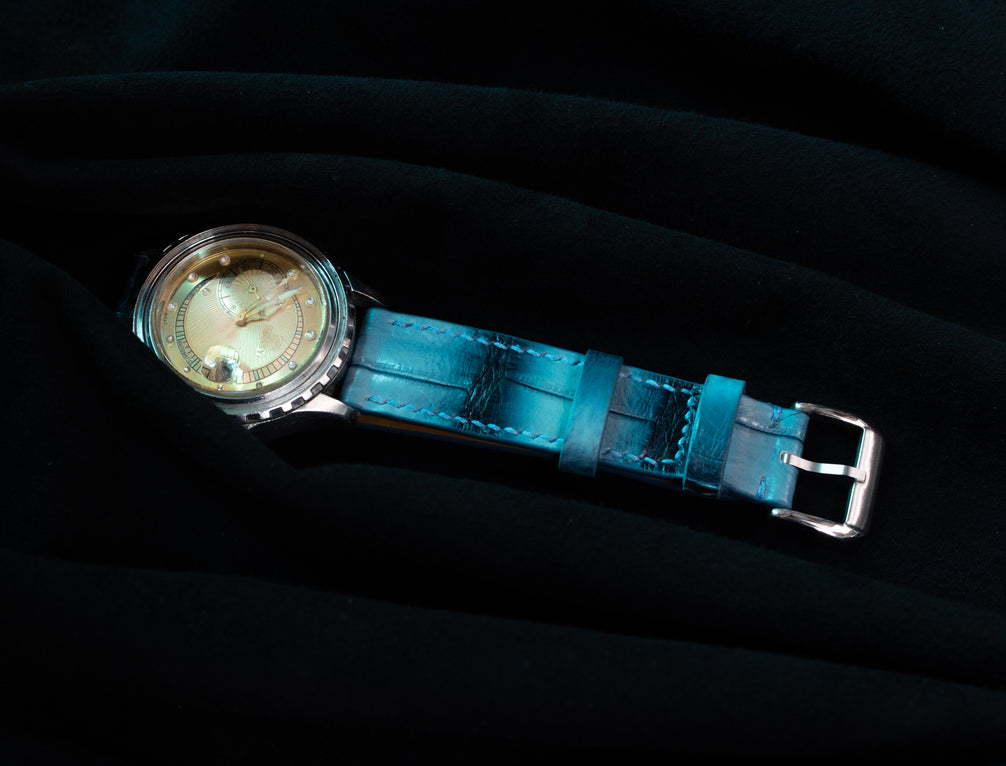 Ice Blue Patina Alligator Watch Strap