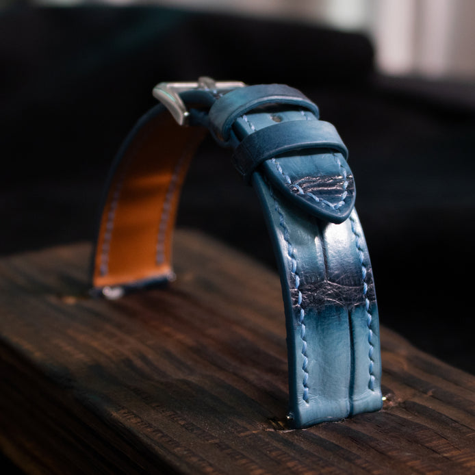 Ice Blue Patina Alligator Watch Strap