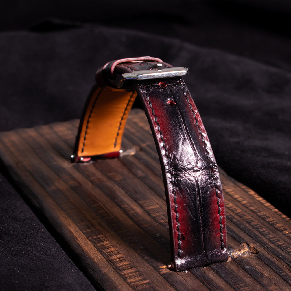 Black Cherry Patina Alligator Watch Strap