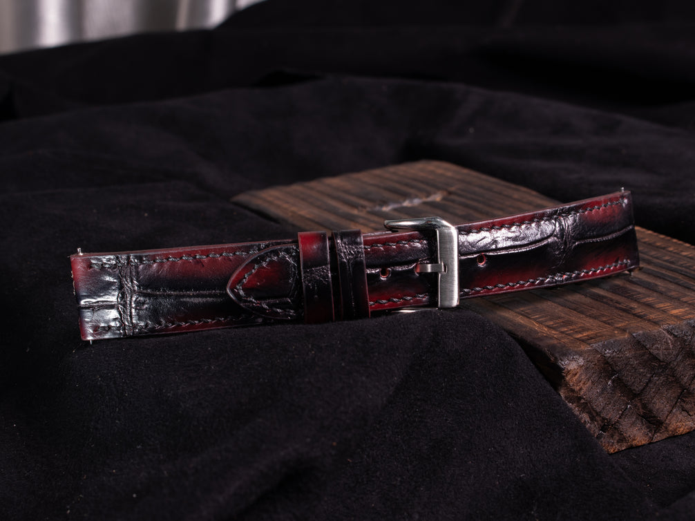Black Cherry Patina Alligator Watch Strap