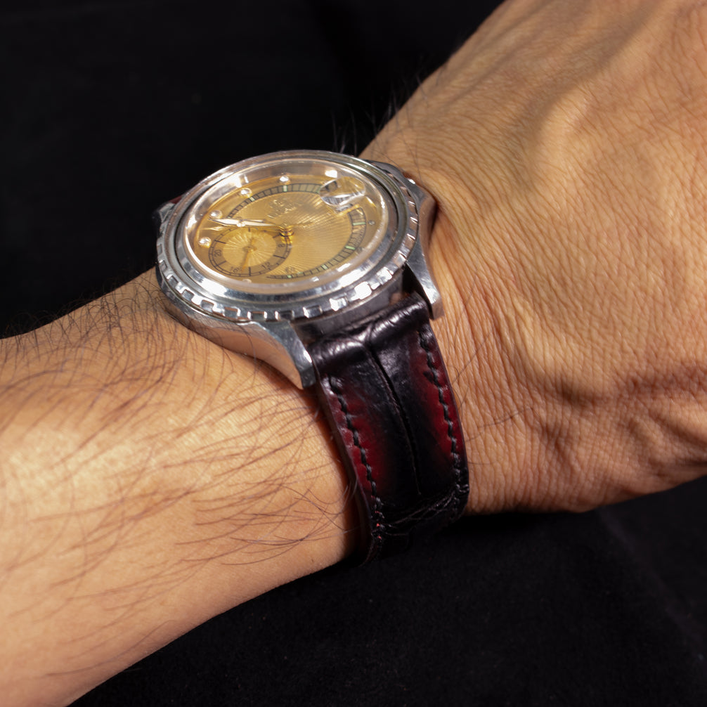 Black Cherry Patina Alligator Watch Strap