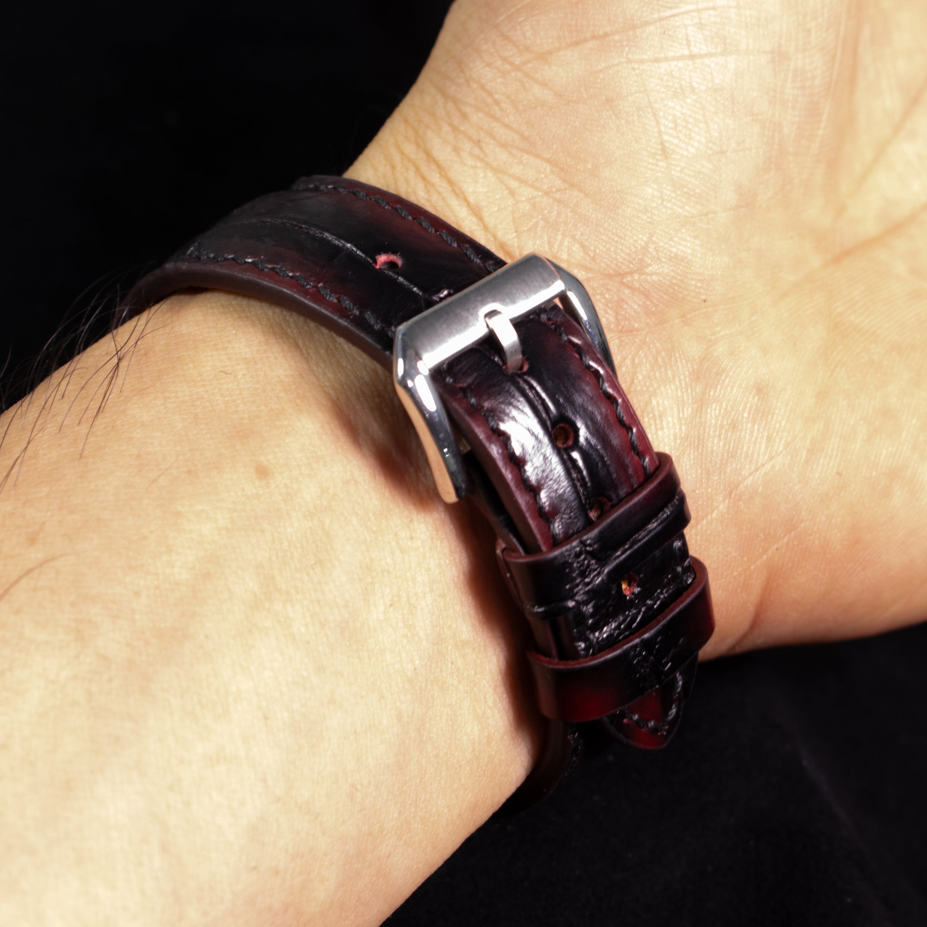 Black Cherry Patina Alligator Watch Strap