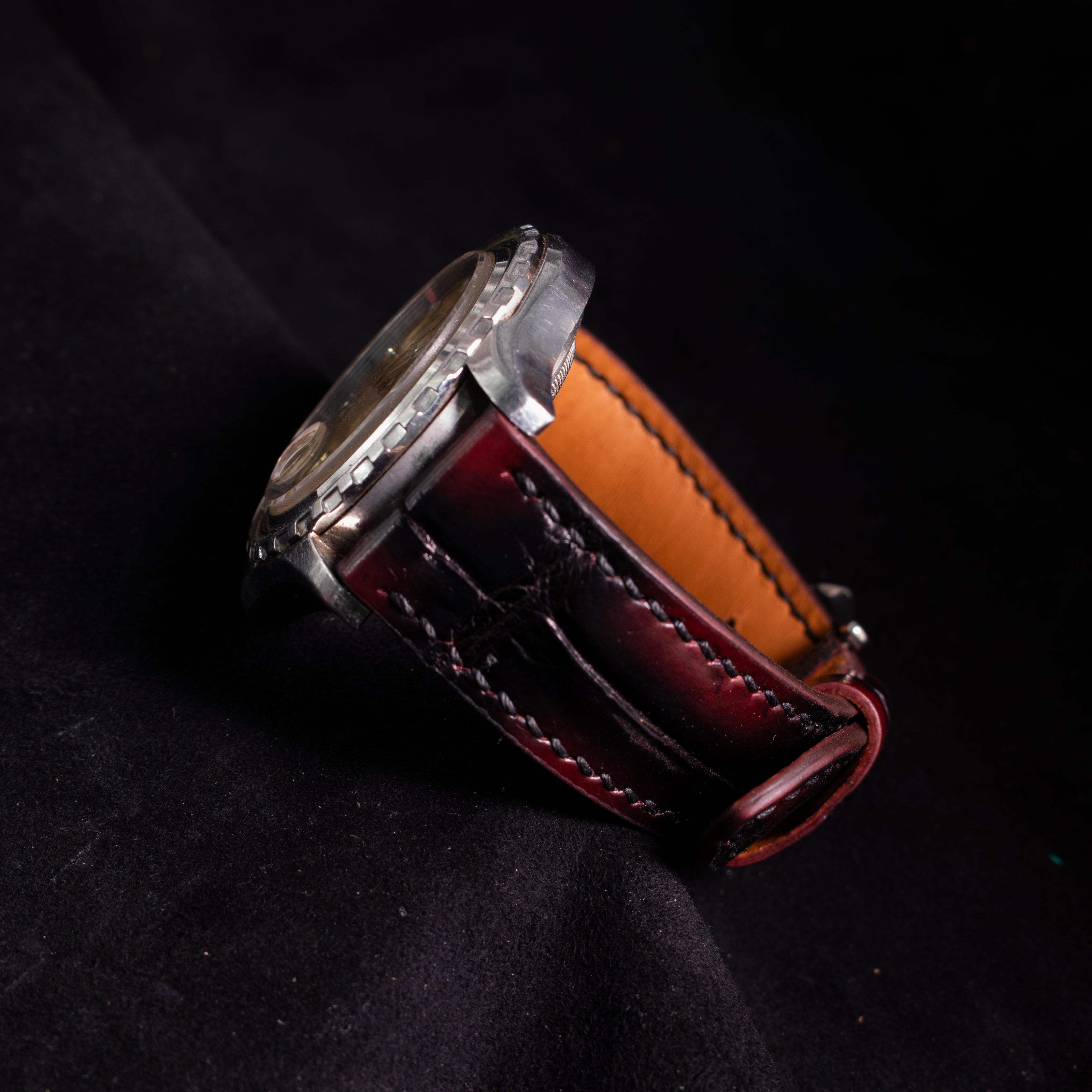 Black Cherry Patina Alligator Watch Strap
