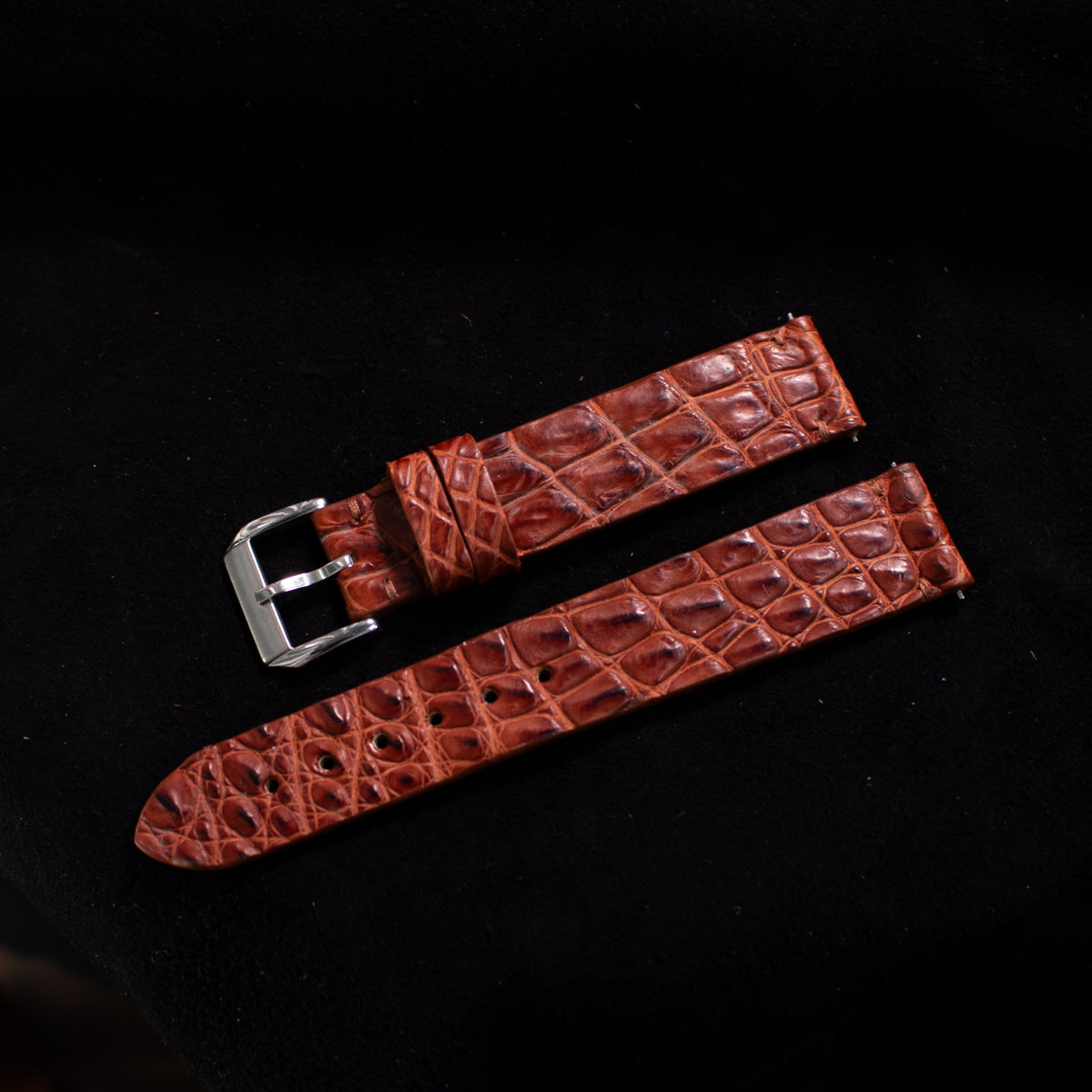 Cognac Brown Alligator Leg Stitchless Strap (Smooth)