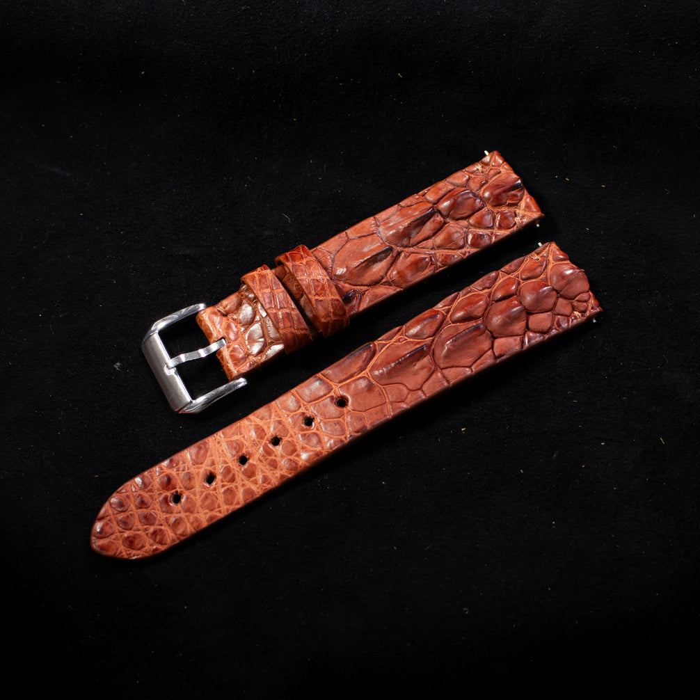 Cognac Brown Horned Alligator Leg Stitchless Strap
