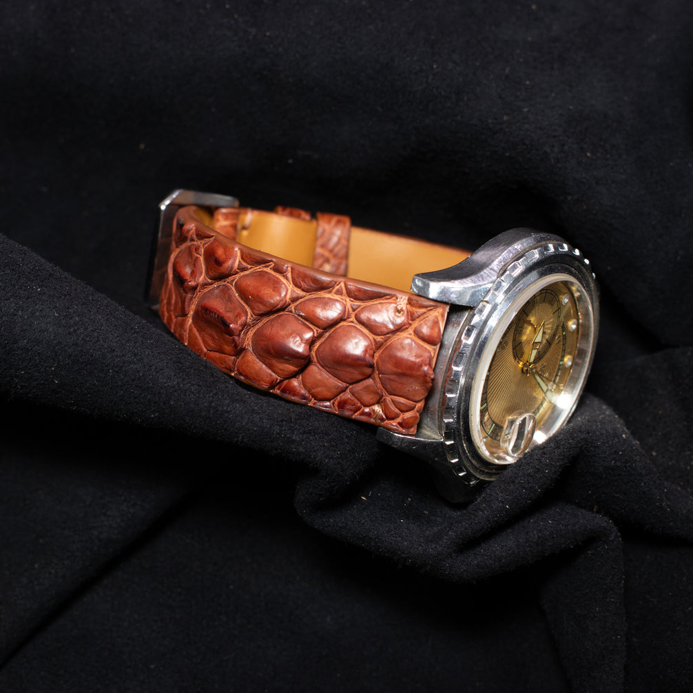 Cognac Brown Horned Alligator Leg Stitchless Strap