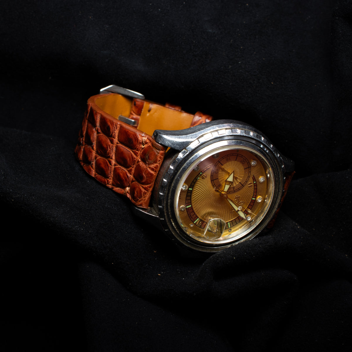 Cognac Brown Alligator Leg Stitchless Strap (Smooth)