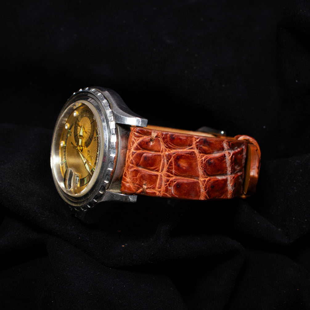 Cognac Brown Alligator Leg Stitchless Strap (Smooth)