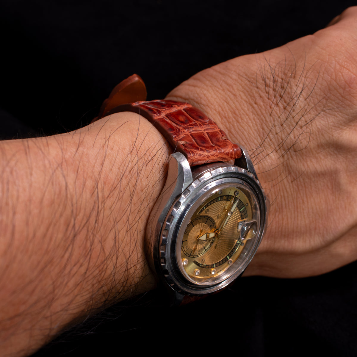 Cognac Brown Alligator Leg Stitchless Strap (Smooth)