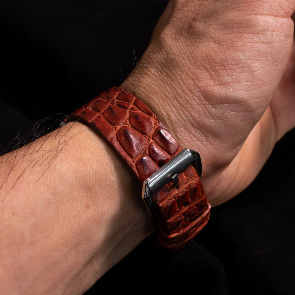 Cognac Brown Alligator Leg Stitchless Strap (Smooth)