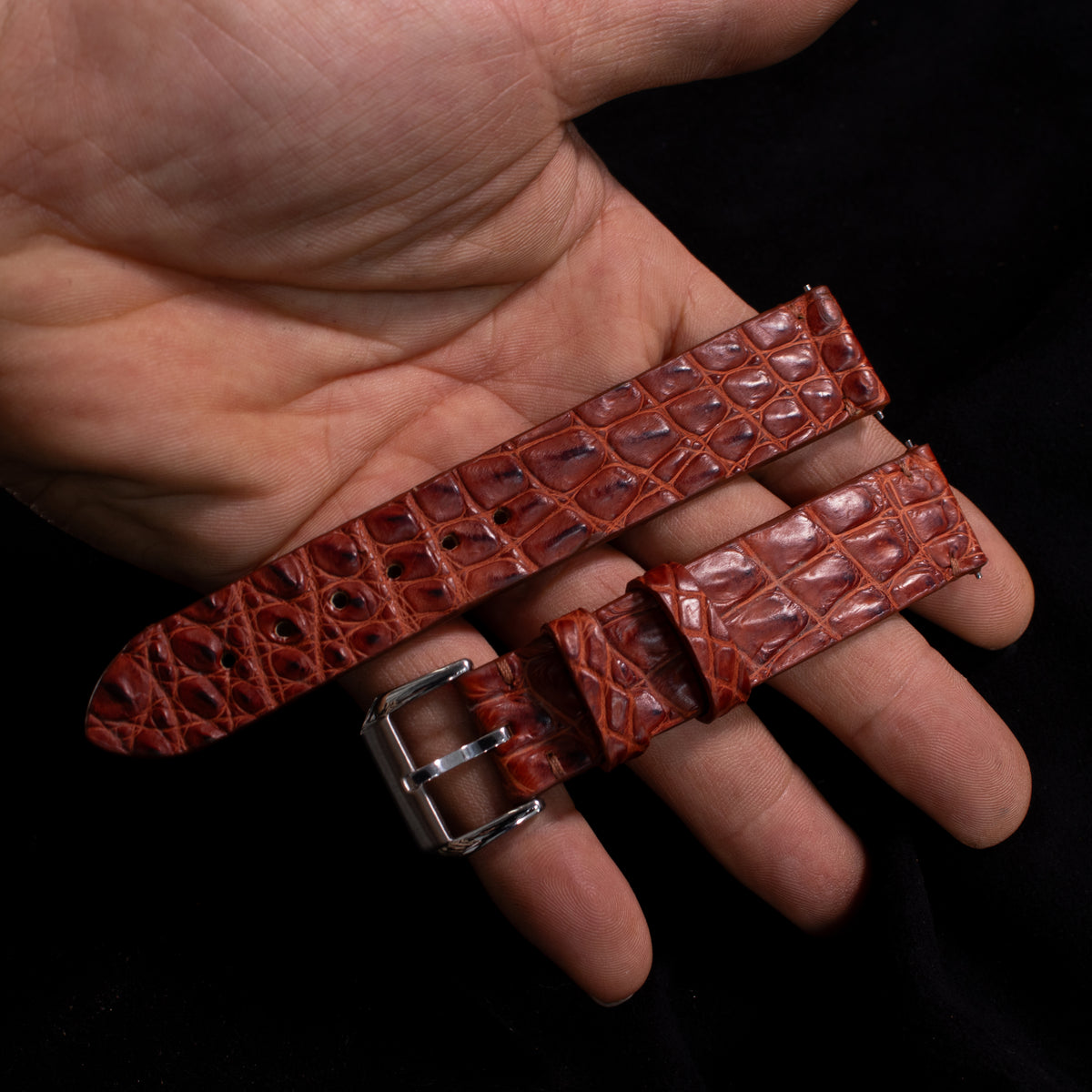 Cognac Brown Alligator Leg Stitchless Strap (Smooth)