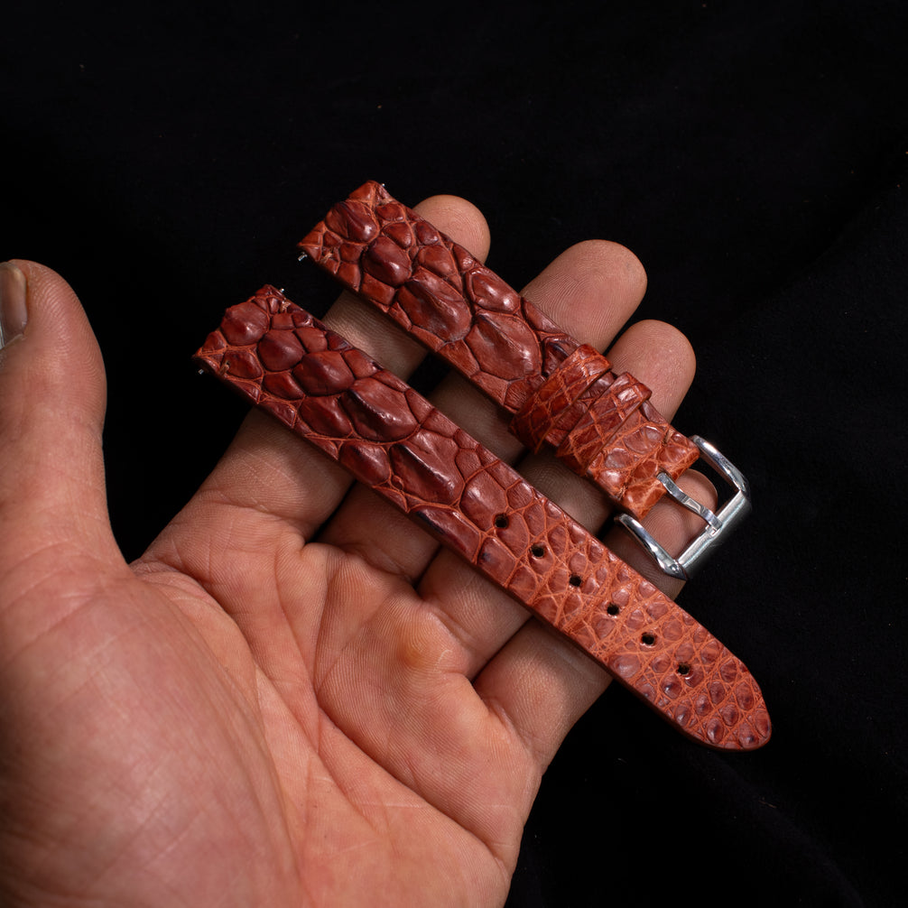 Cognac Brown Horned Alligator Leg Stitchless Strap