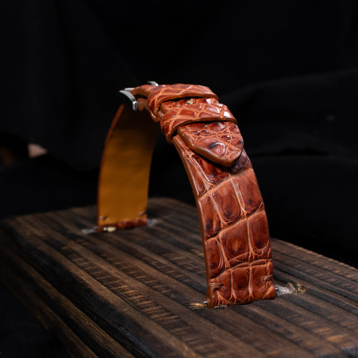 Cognac Brown Alligator Leg Stitchless Strap (Smooth)
