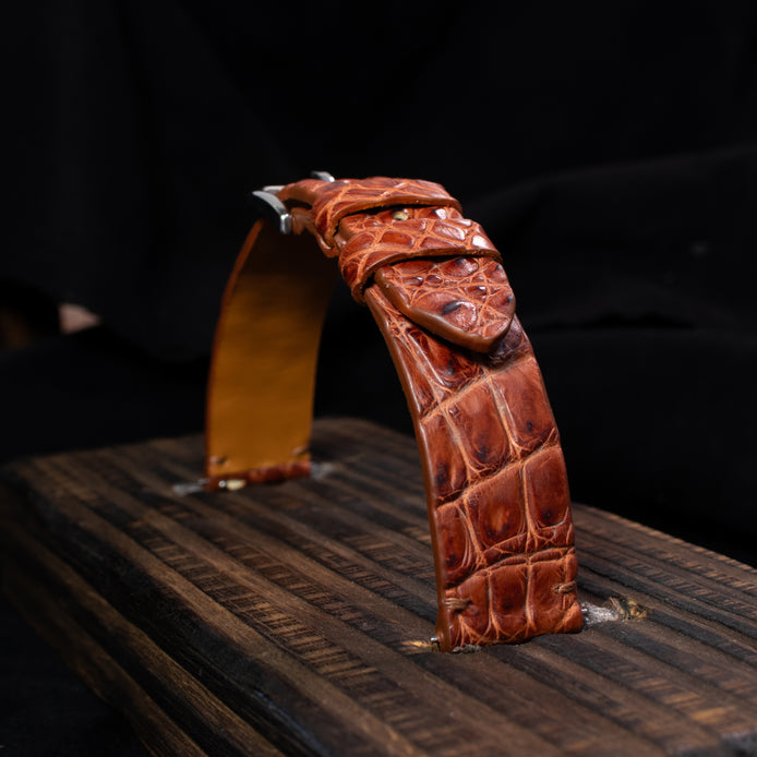 Cognac Brown Alligator Leg Stitchless Strap (Smooth)