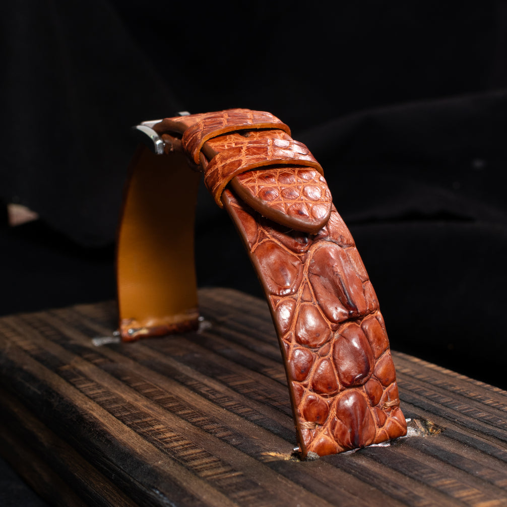 Cognac Brown Horned Alligator Leg Stitchless Strap