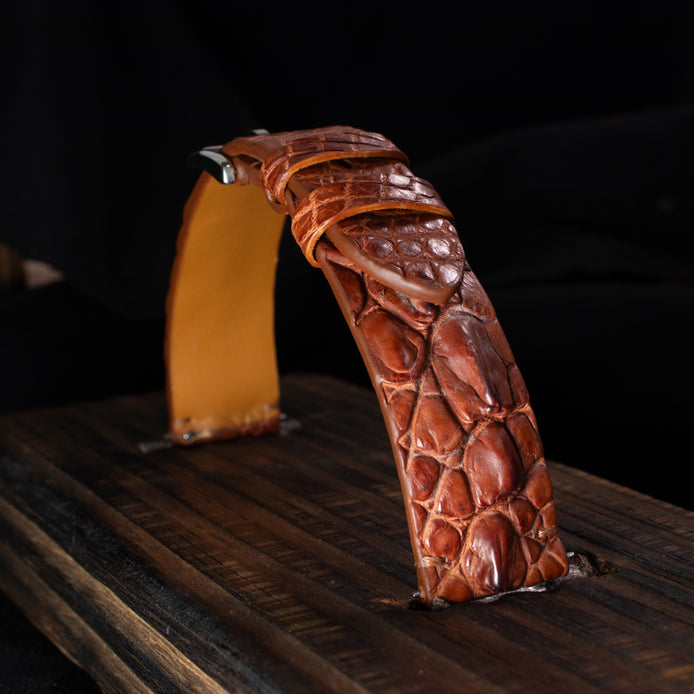 Cognac Brown Horned Alligator Leg Stitchless Strap