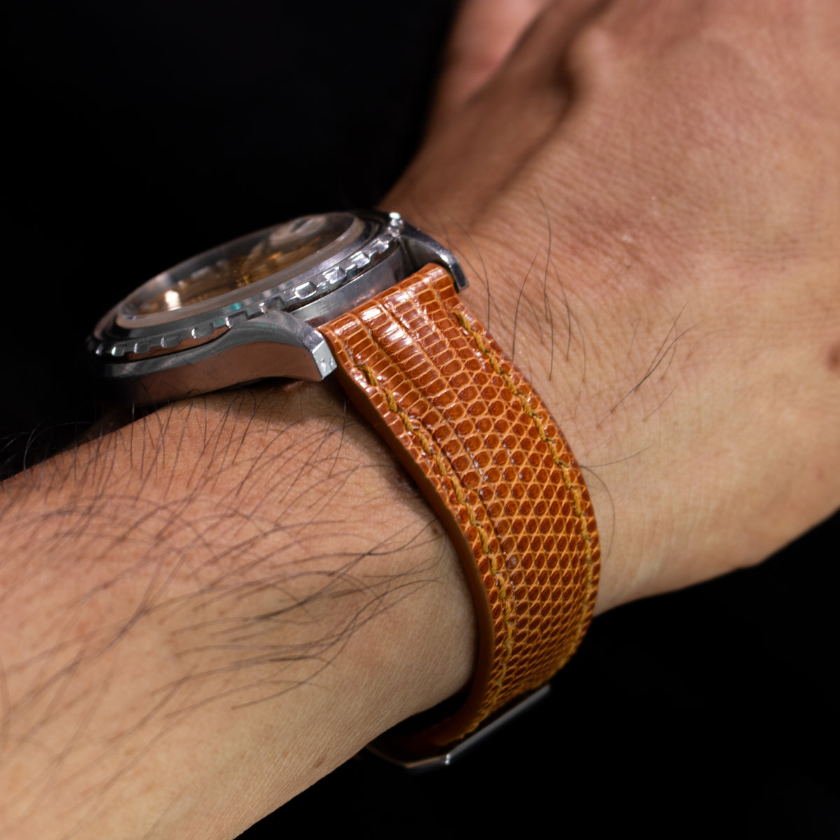 Cognac Brown Lizard Leather Strap