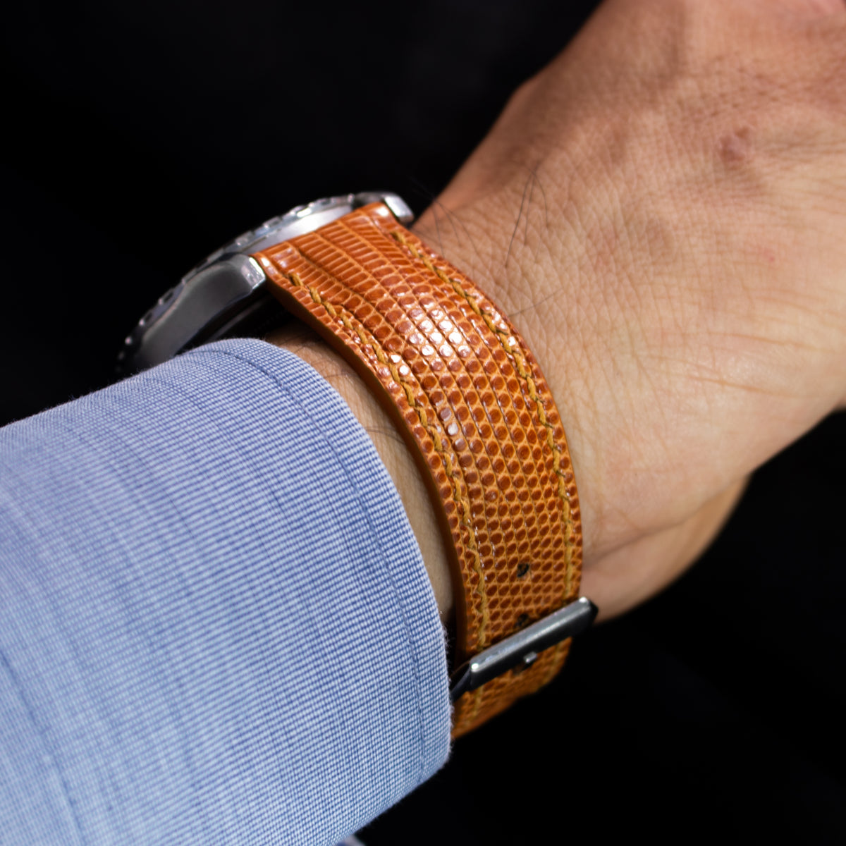 Cognac Brown Lizard Leather Strap