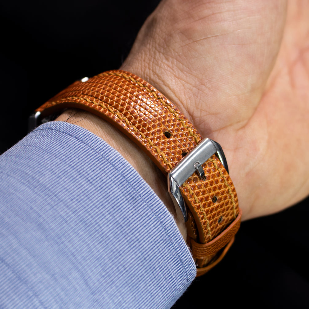 Cognac Brown Lizard Leather Strap