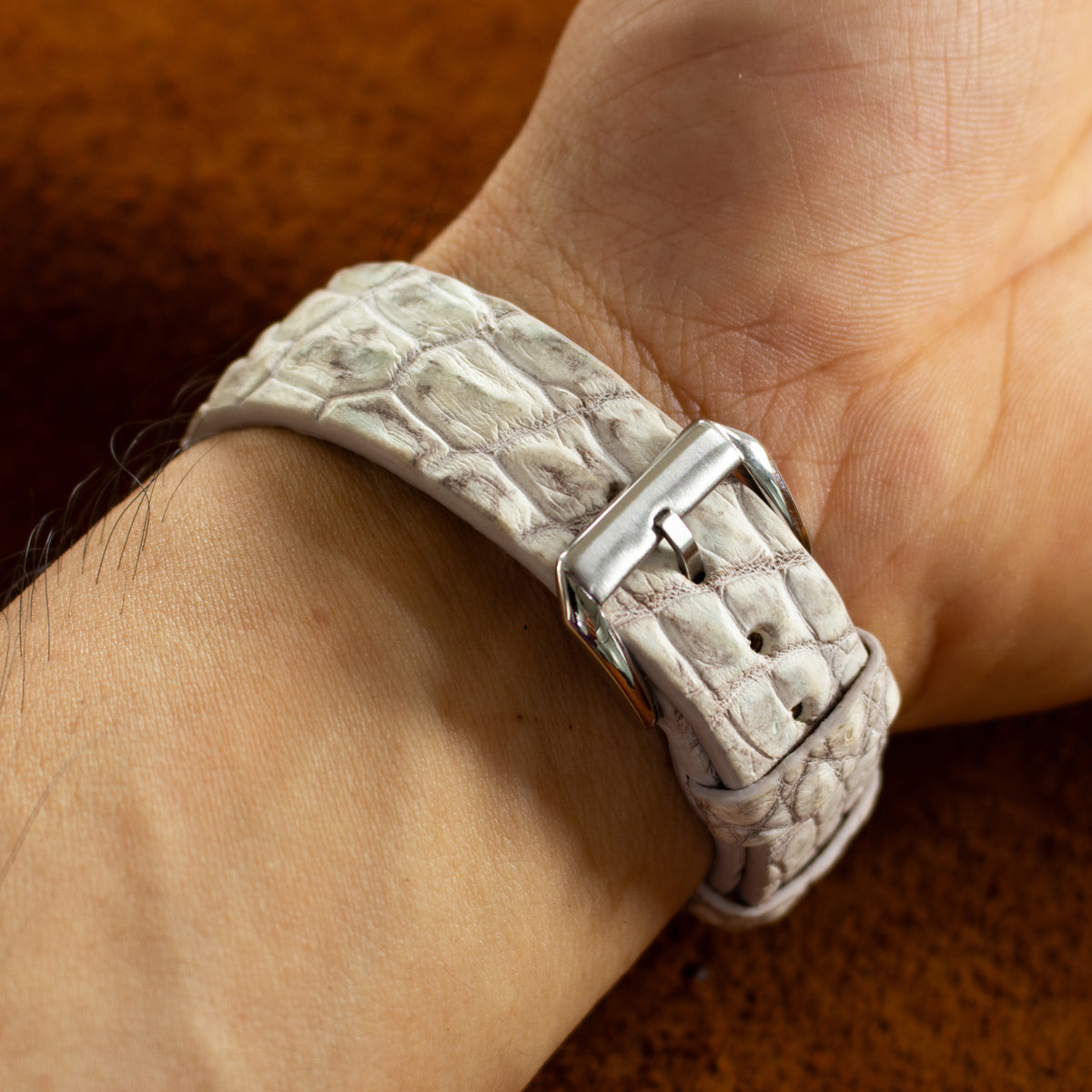 White Alligator Leg Stitchless Strap (Smooth)