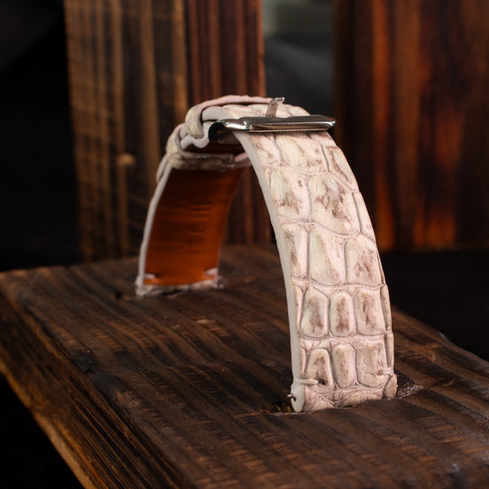 White Alligator Leg Stitchless Strap (Smooth)