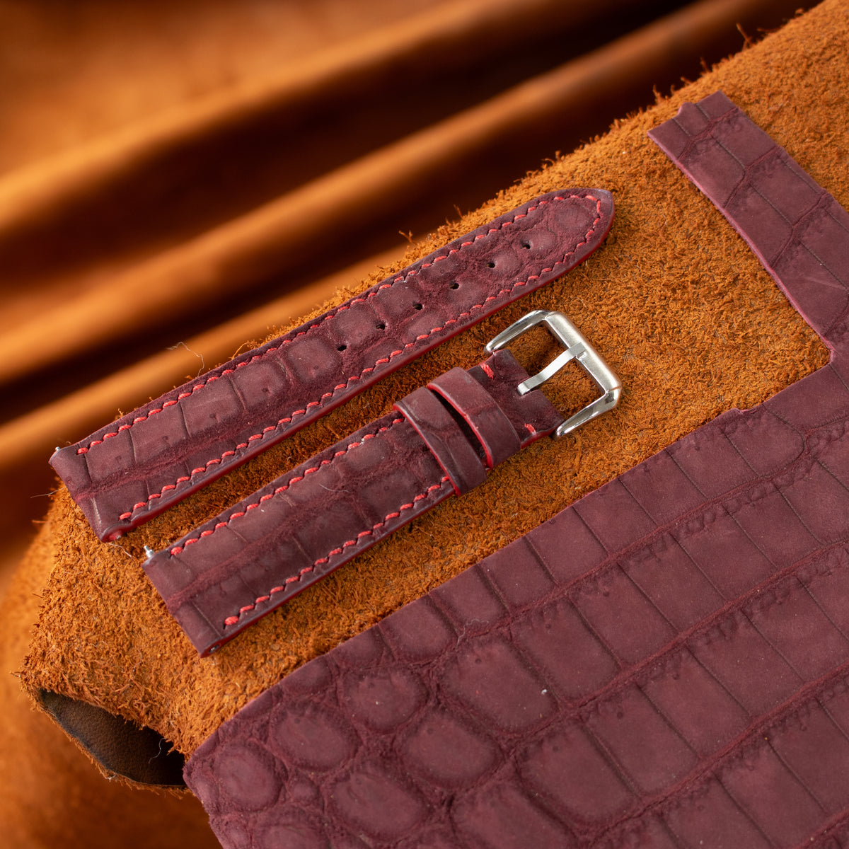 Burgundy Nubuck Alligator Strap