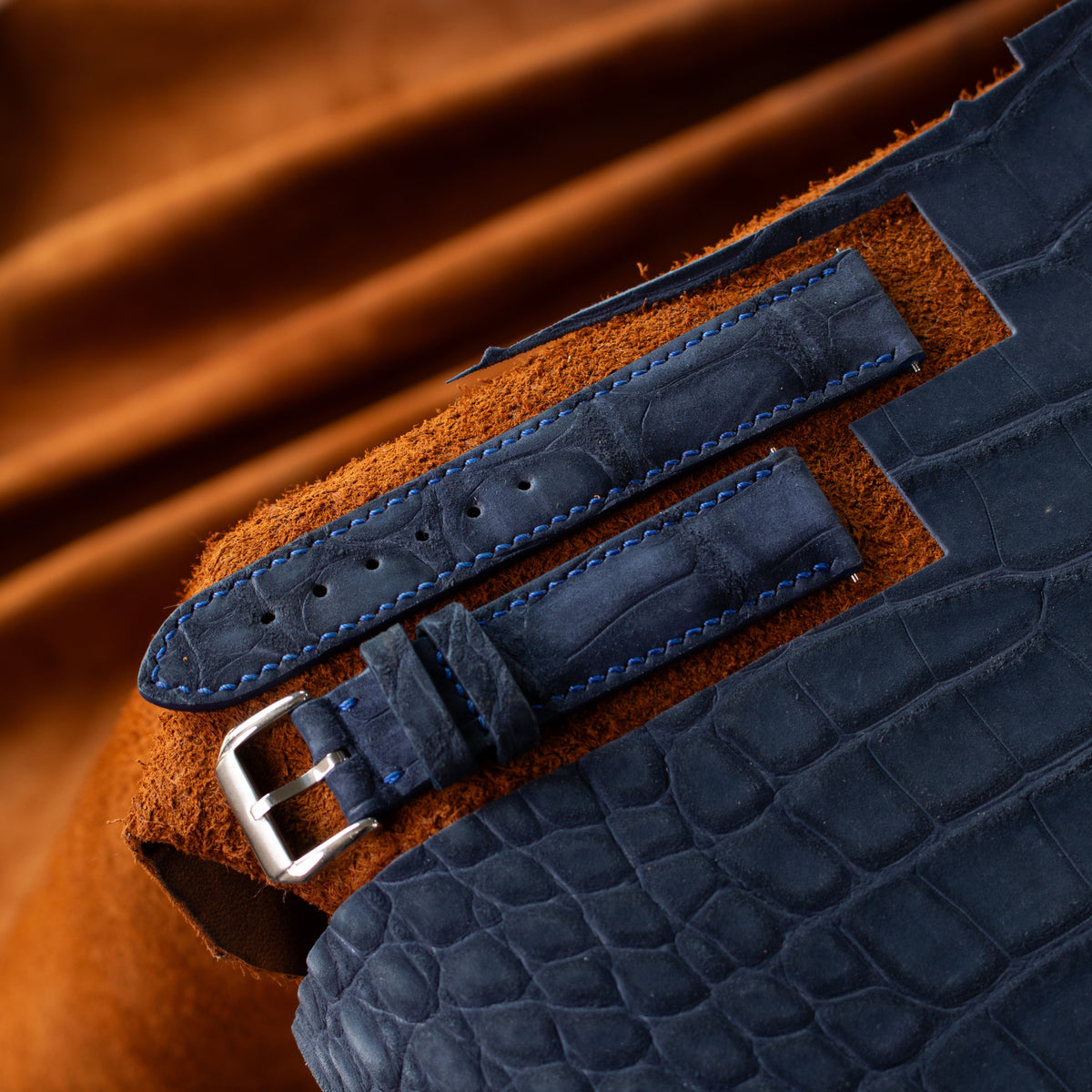 Navy Blue Nubuck Alligator Strap