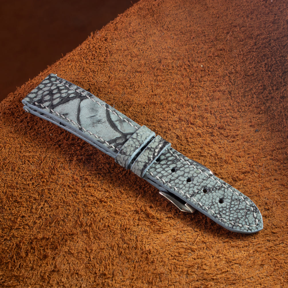 Slate Grey Waxed Ostrich Leg Leather Watch Strap (Scaled)