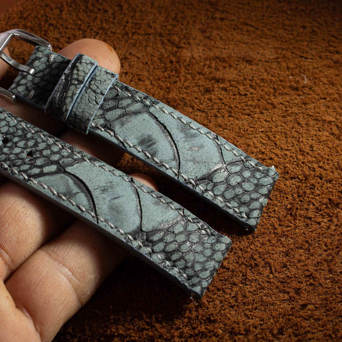 Slate Grey Waxed Ostrich Leg Leather Watch Strap (Scaled)