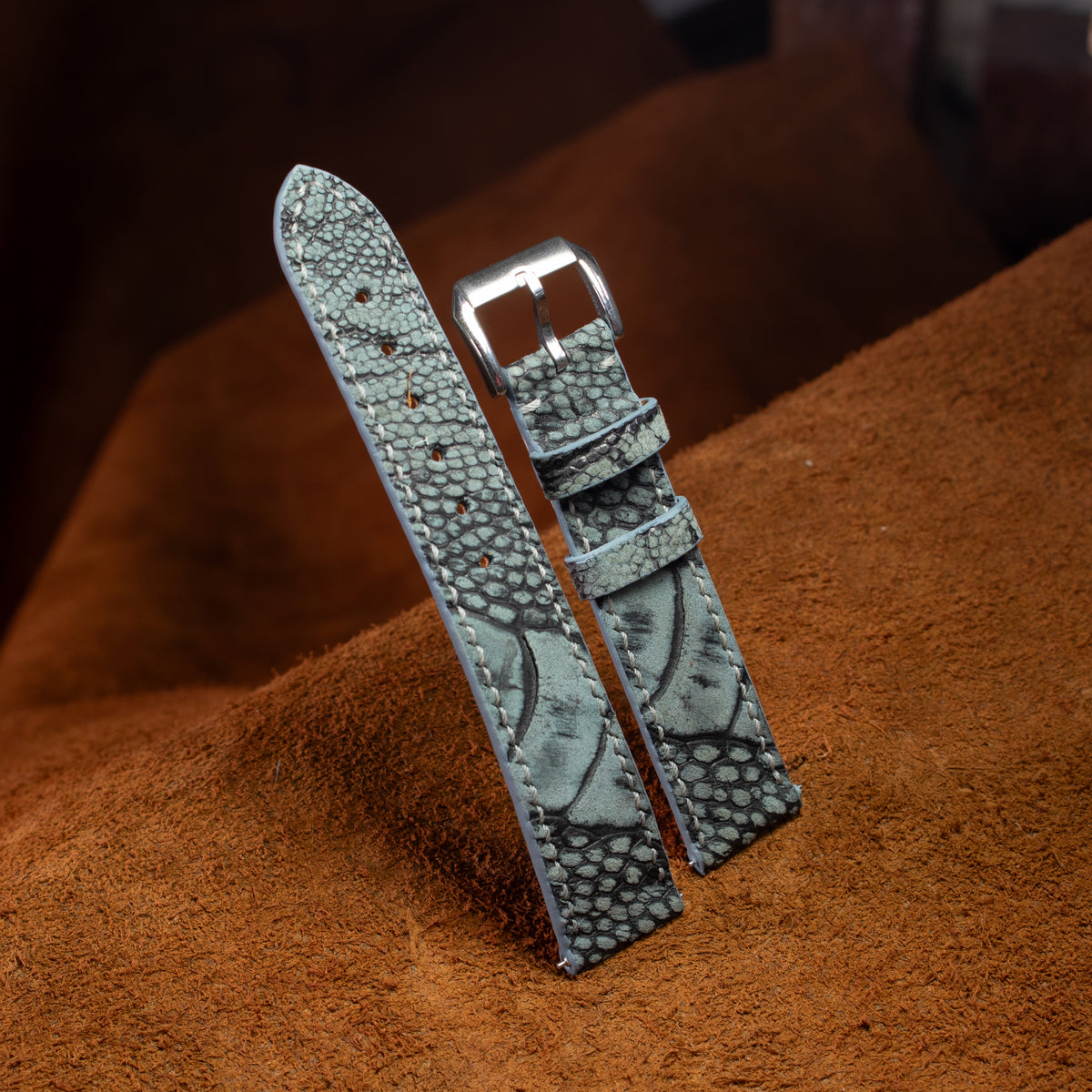 Slate Grey Waxed Ostrich Leg Leather Watch Strap (Scaled)