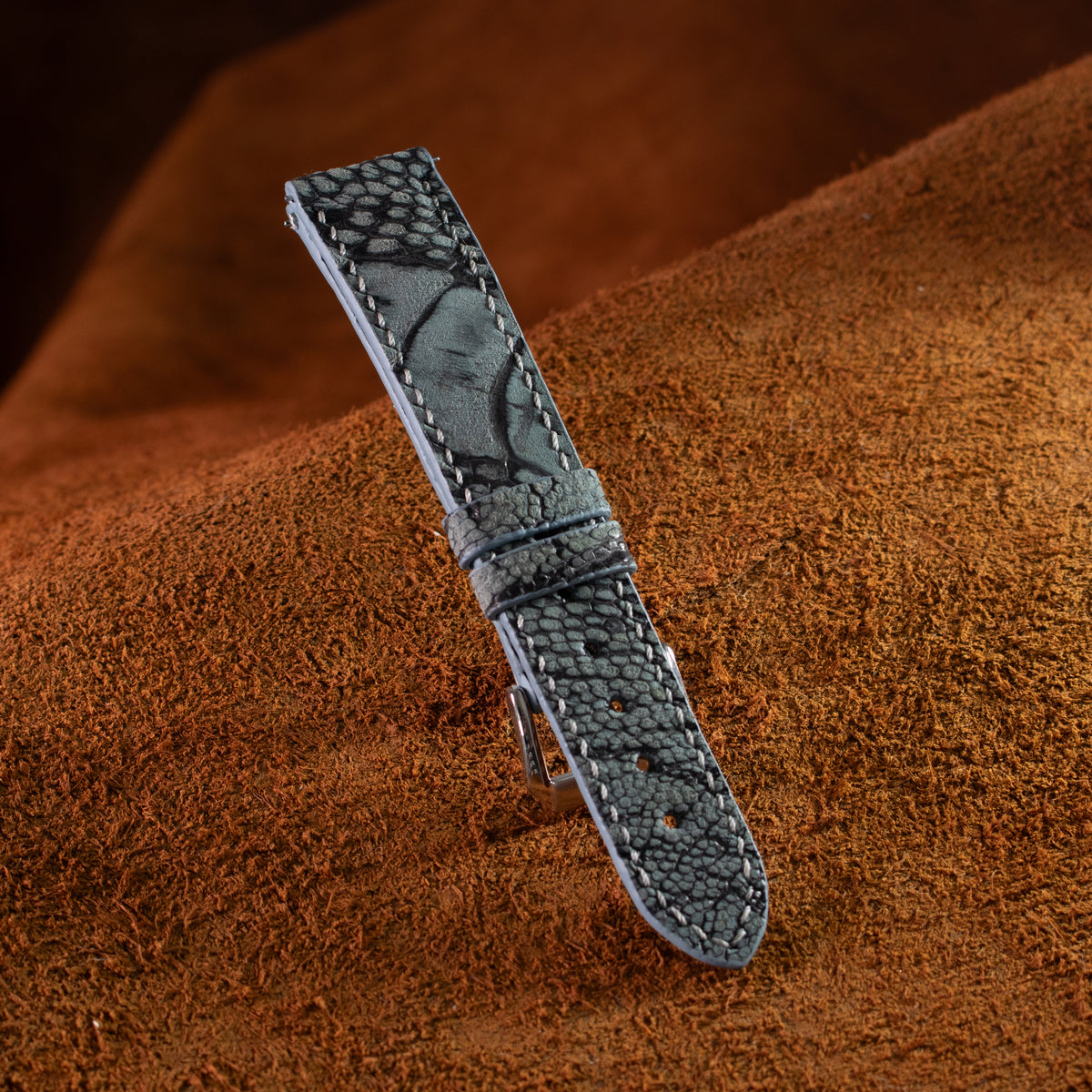 Slate Grey Waxed Ostrich Leg Leather Watch Strap (Scaled)