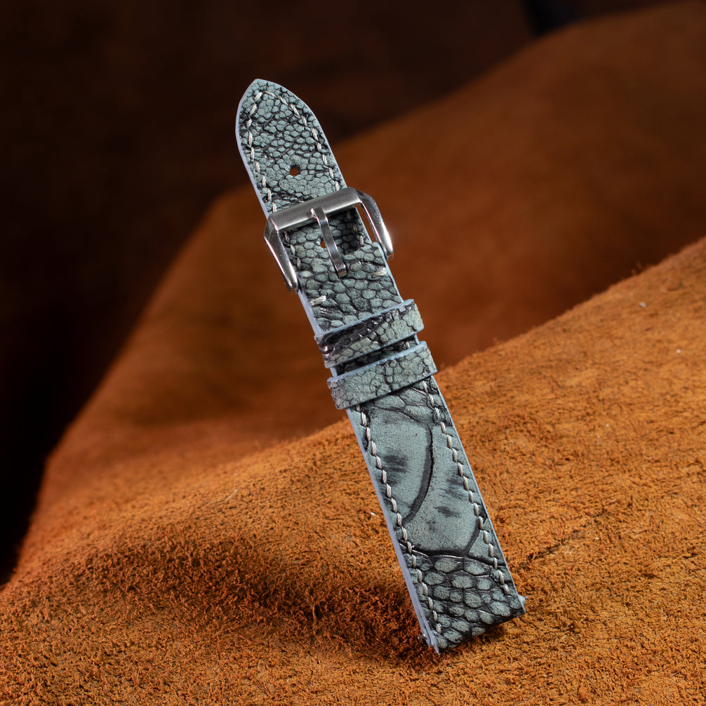 Slate Grey Waxed Ostrich Leg Leather Watch Strap (Scaled)