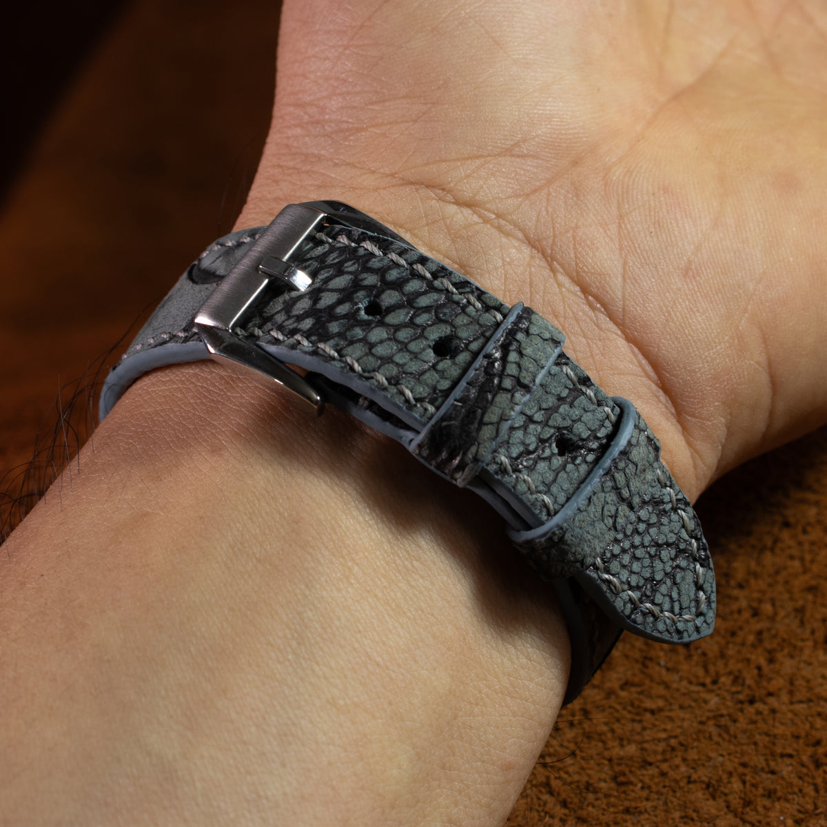 Slate Grey Waxed Ostrich Leg Leather Watch Strap (Scaled)