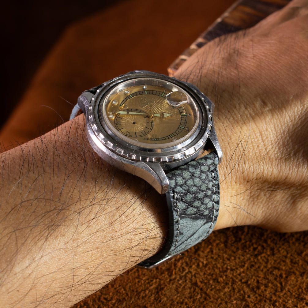 Slate Grey Waxed Ostrich Leg Leather Watch Strap (Scaled)