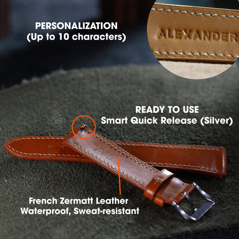 Handcrafted Crocodile Leather Watch Strap with Zermatt Lining (Pointed Tip) by Tan
