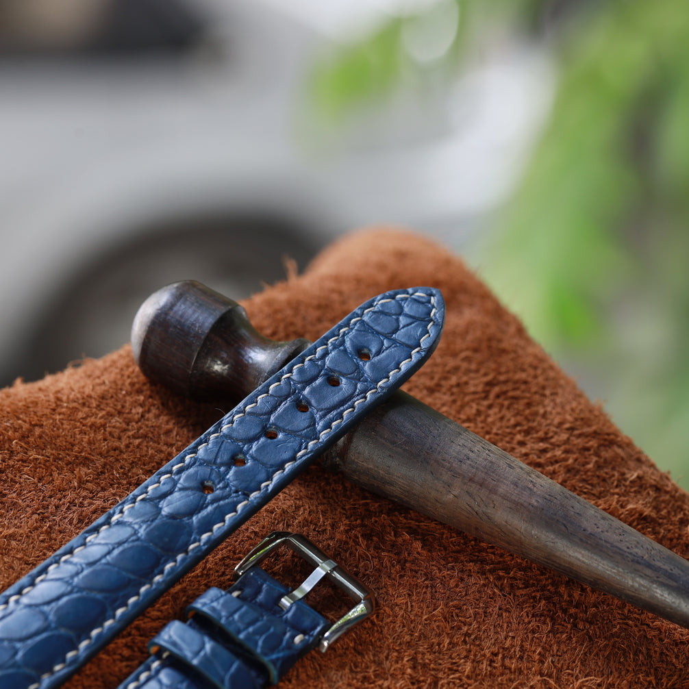 Handcrafted Crocodile Leather Watch Strap with Zermatt Lining (Pointed Tip) by Tan