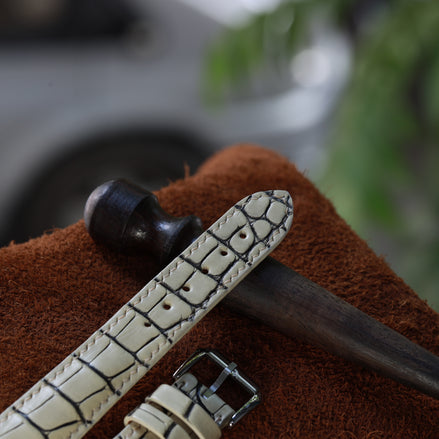 Handcrafted Crocodile Leather Watch Strap with Zermatt Lining (Pointed Tip) by Tan