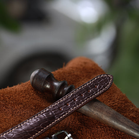 Handcrafted Crocodile Leather Watch Strap with Zermatt Lining (Pointed Tip) by Tan