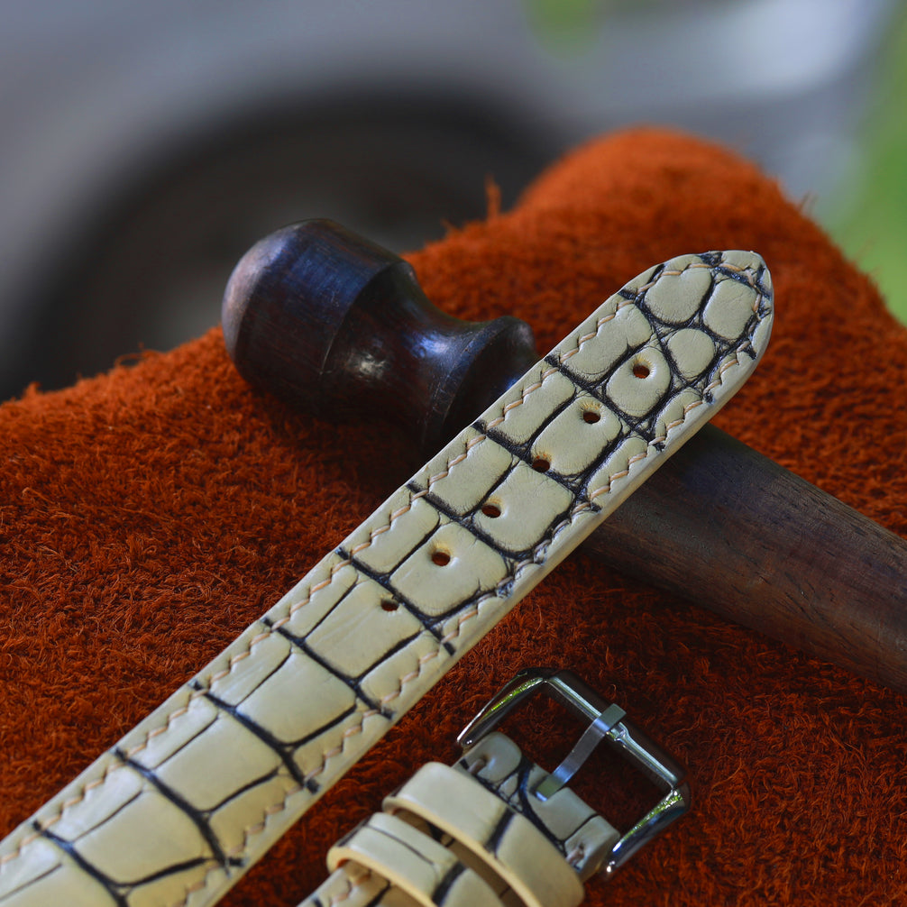 Ivory White Alligator Leather Watch Strap