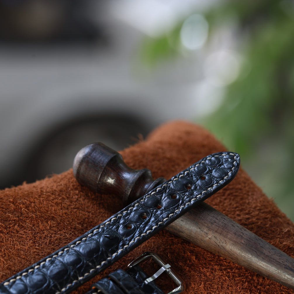 Handcrafted Crocodile Leather Watch Strap with Zermatt Lining (Pointed Tip) by Tan