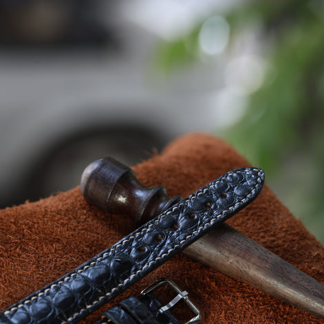 Handcrafted Crocodile Leather Watch Strap with Zermatt Lining (Pointed Tip) by Tan