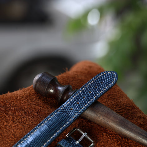 Handcrafted Lizard Leather Watch Strap with Zermatt Lining (Pointed Tip) by Tan