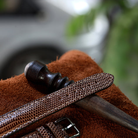 Handcrafted Lizard Leather Watch Strap with Zermatt Lining (Pointed Tip) by Tan