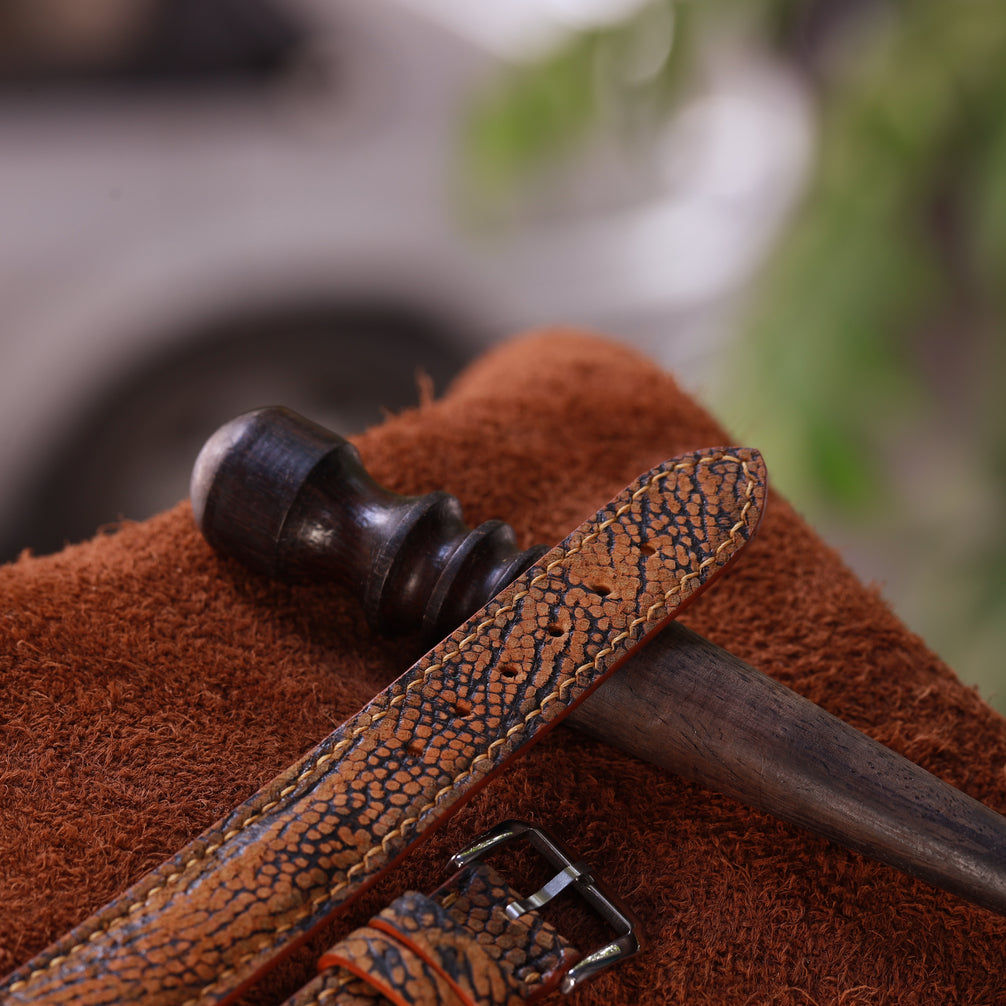 Handcrafted Ostrich Leather Watch Strap with Zermatt Lining (Pointed Tip) by Tan