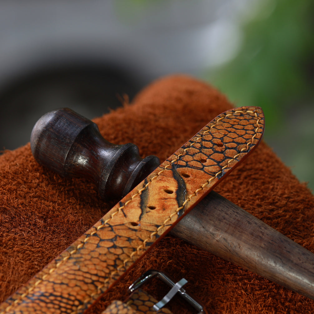 Brown Waxed  Ostrich Leg Leather Watch Strap (Scaled)