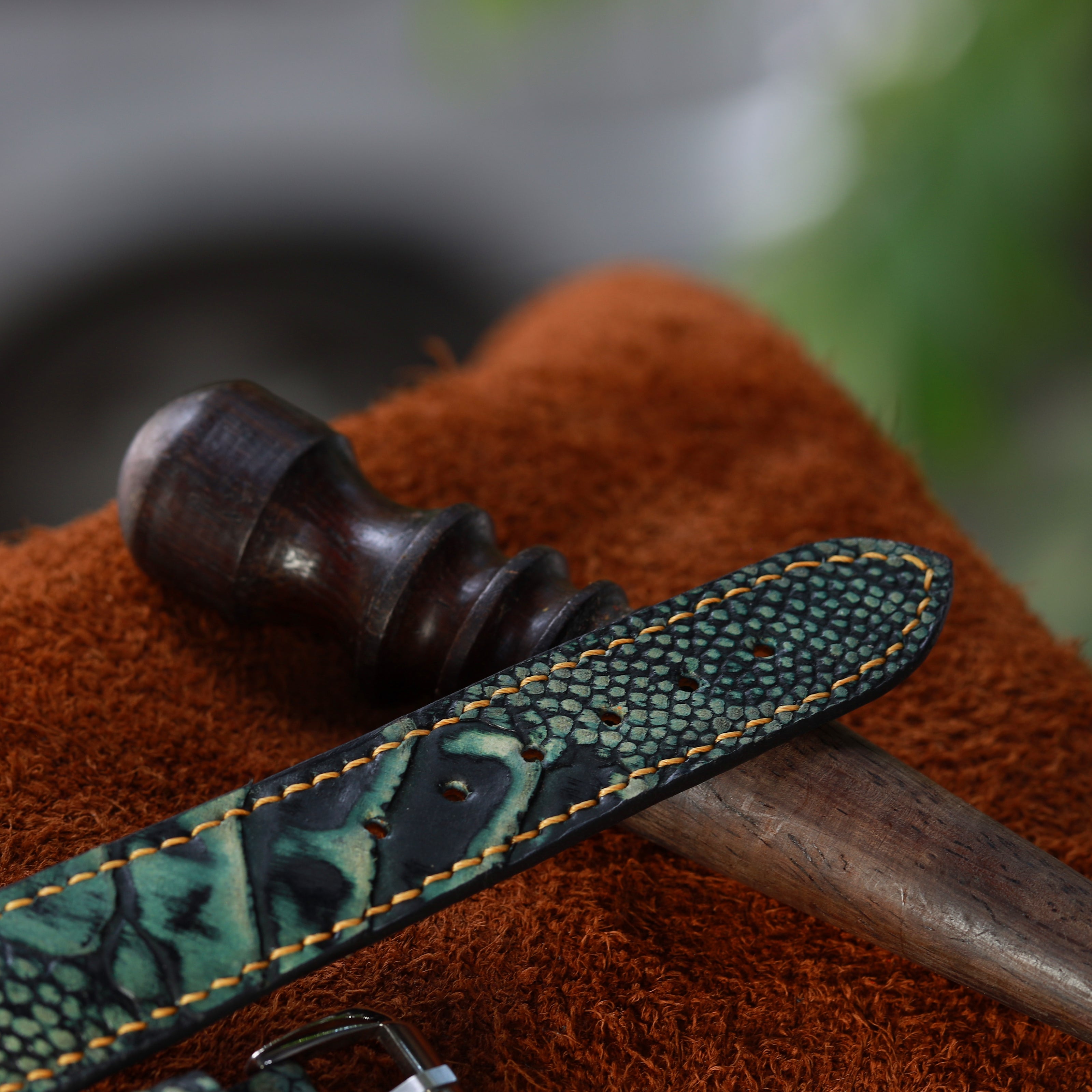 Green Ostrich Leg Leather Watch Strap (Scaled)