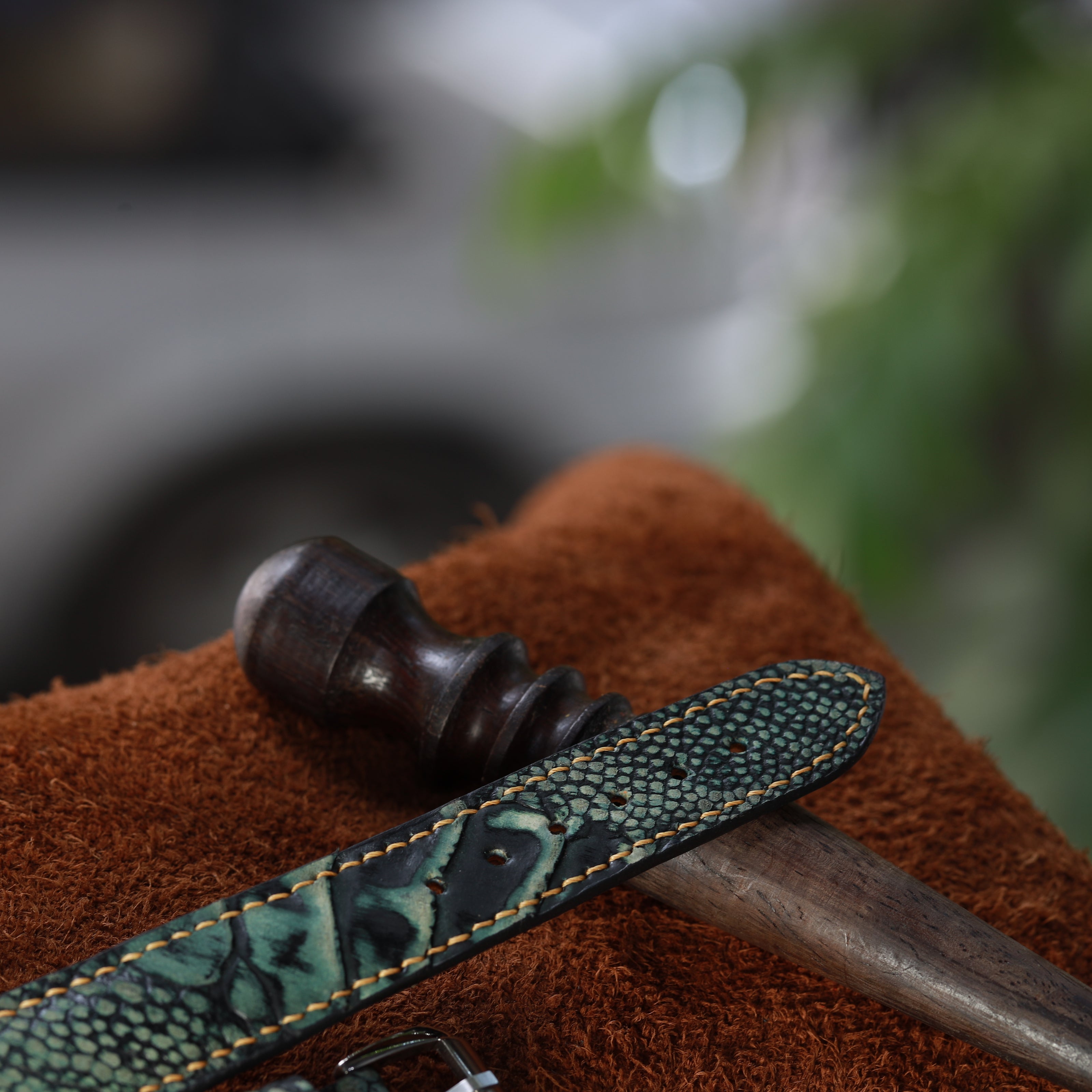 Handcrafted Ostrich Leather Watch Strap with Zermatt Lining (Pointed Tip) by Tan