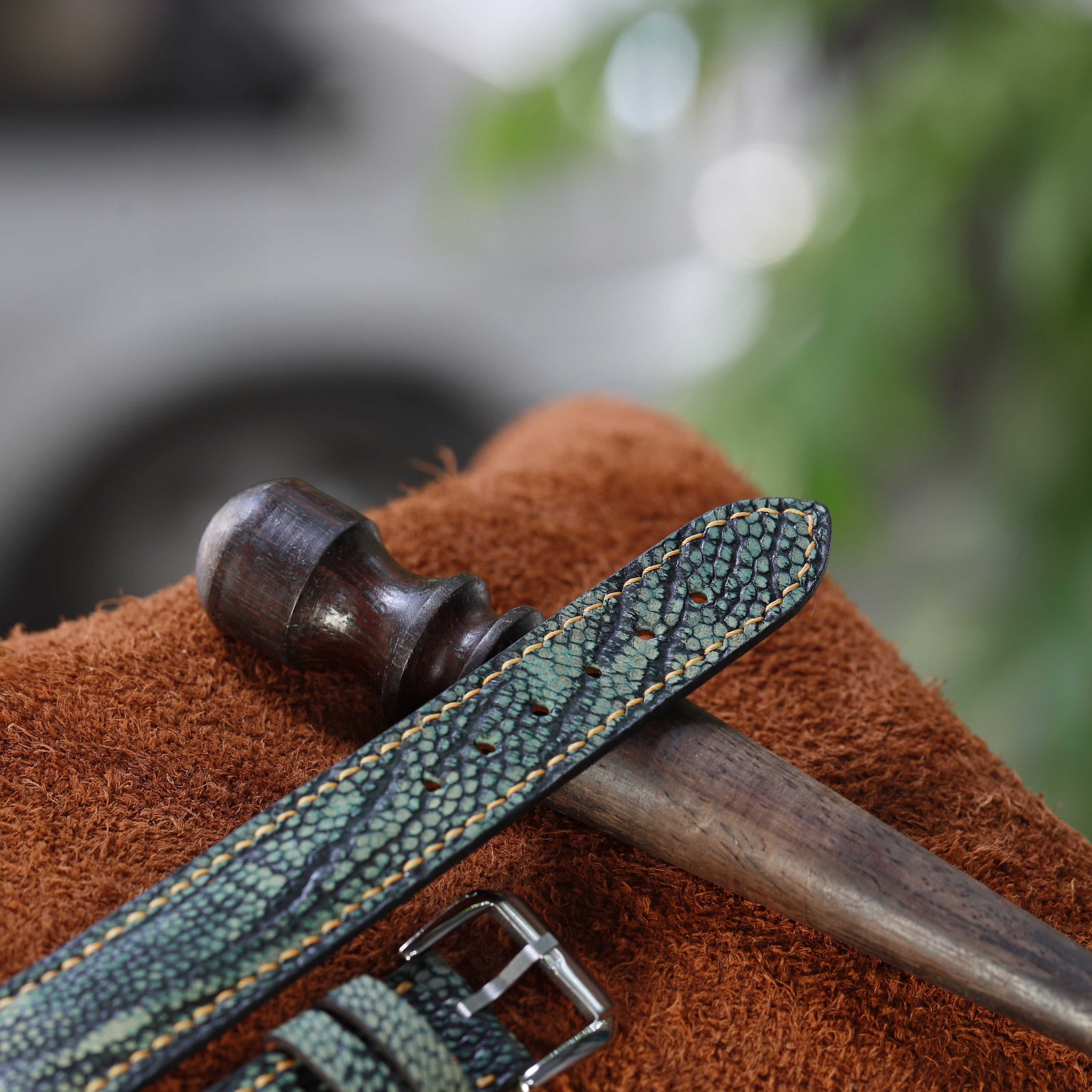 Handcrafted Ostrich Leather Watch Strap with Zermatt Lining (Pointed Tip) by Tan