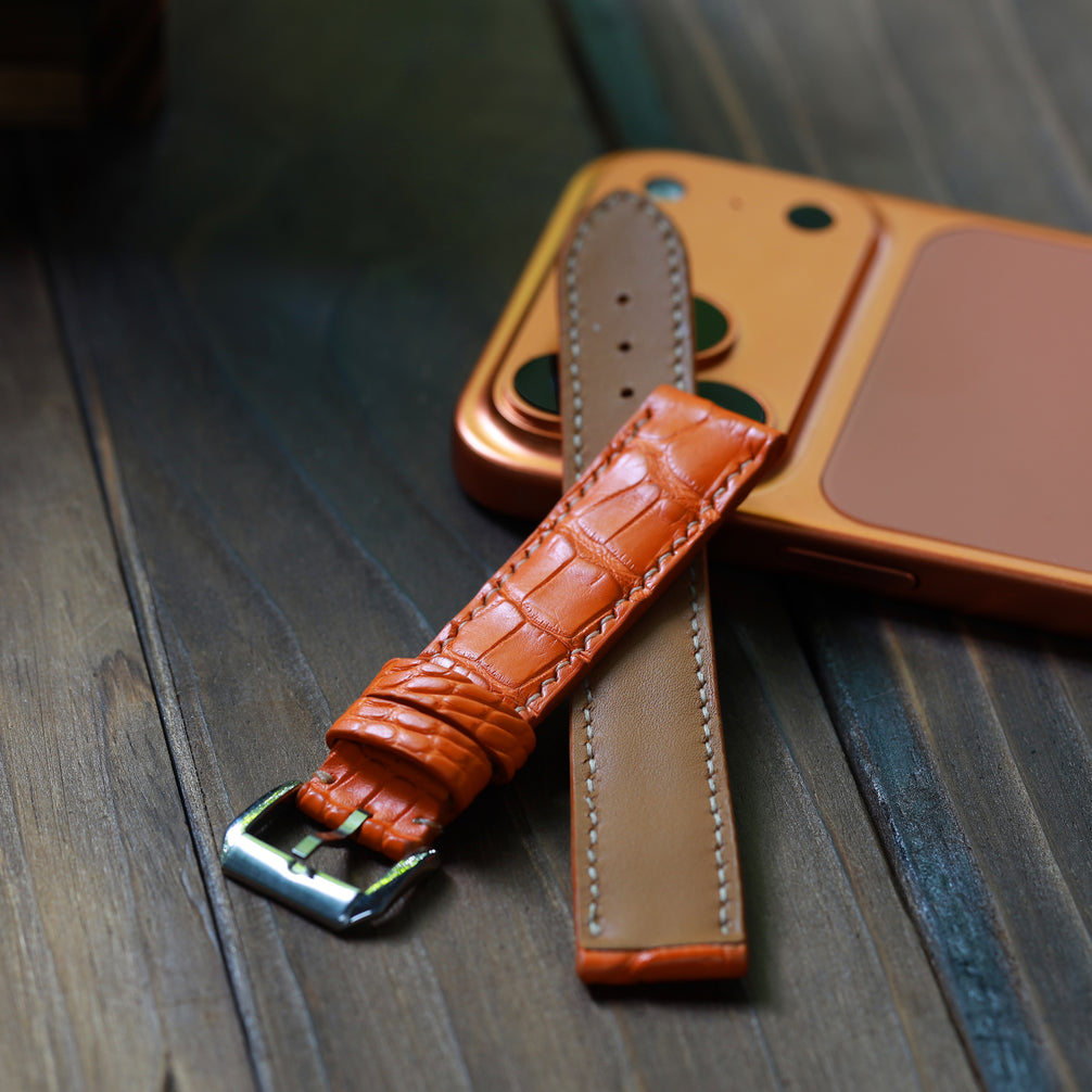 Amber Orange Alligator Leather Watch Strap