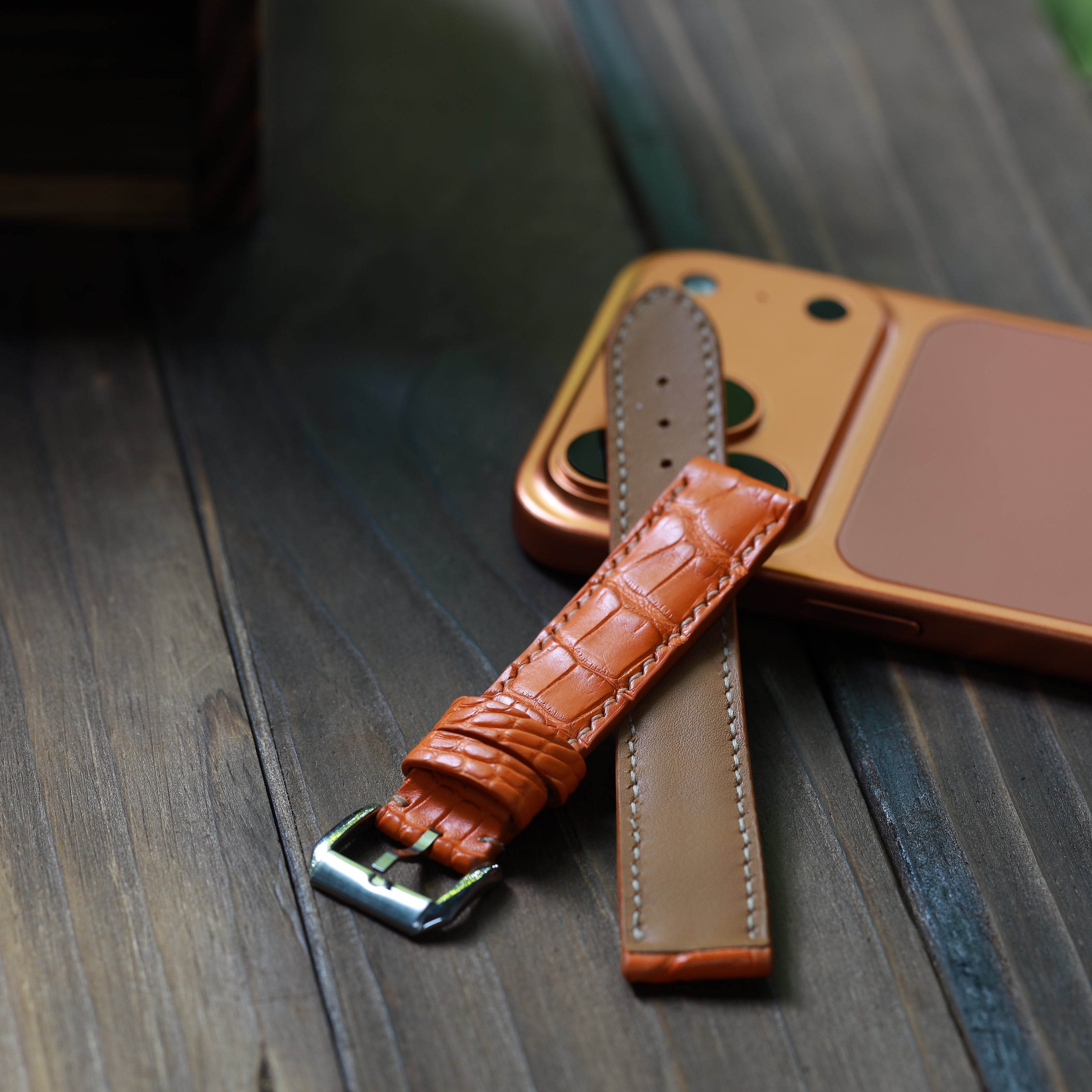 Handcrafted Crocodile Strap – Amber Flame by Tan